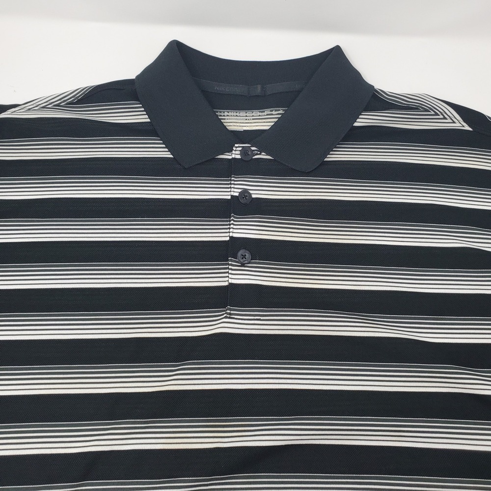 Nike Polo Mens XL Standard Fit Black Striped Dri-FIT 818048-010 Short Sleeve